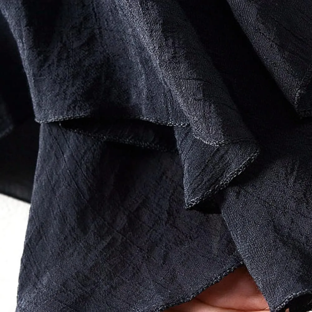 Women Flowing Pleated Asymmetrical Midi Skirt Loose Casual High Waist A-Line Summer Skirt
