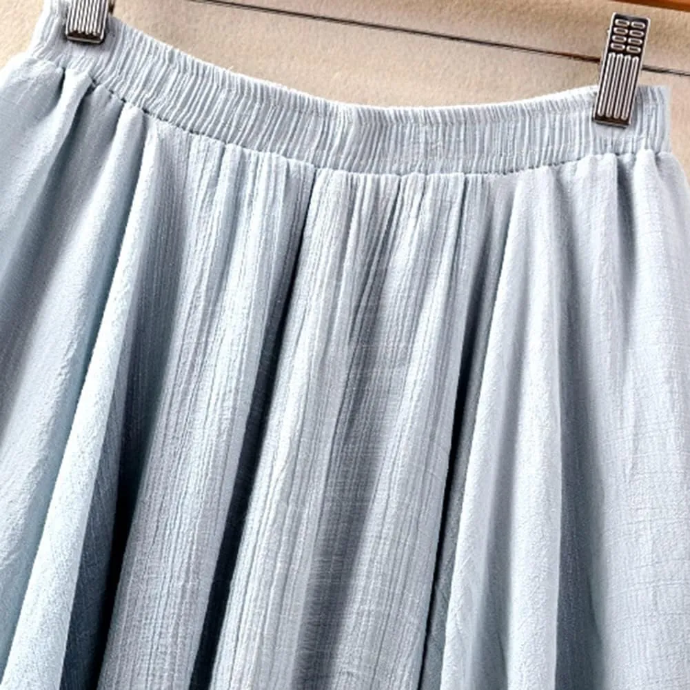 Women Flowing Pleated Asymmetrical Midi Skirt Loose Casual High Waist A-Line Summer Skirt