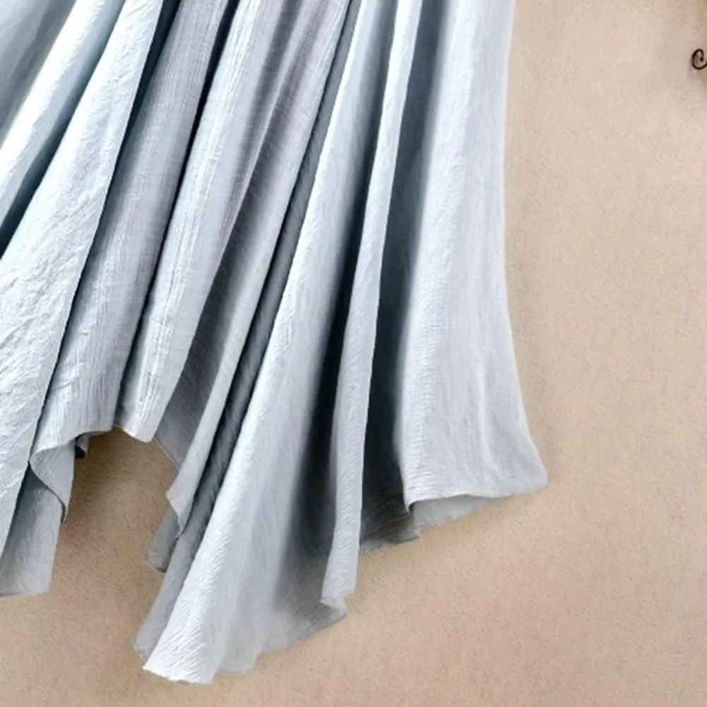 Women Flowing Pleated Asymmetrical Midi Skirt Loose Casual High Waist A-Line Summer Skirt