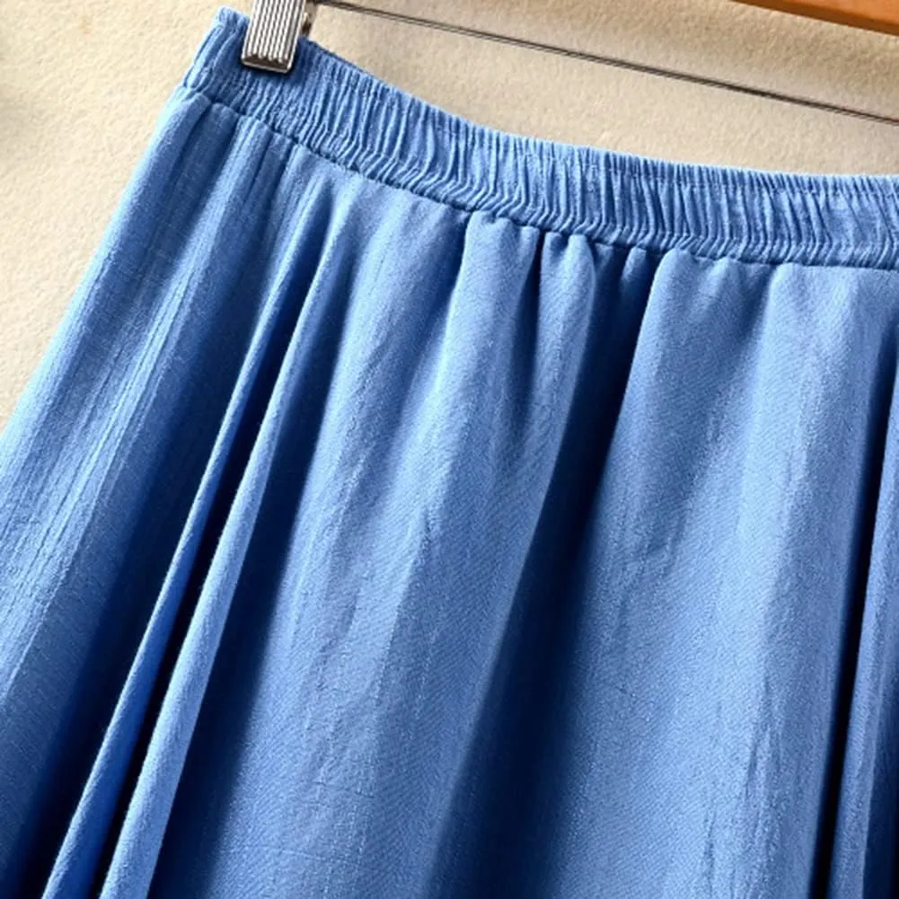 Women Flowing Pleated Asymmetrical Midi Skirt Loose Casual High Waist A-Line Summer Skirt