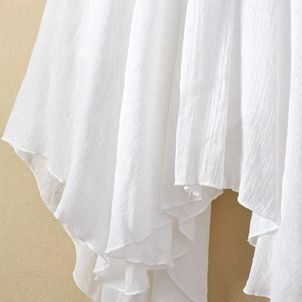 Women Flowing Pleated Asymmetrical Midi Skirt Loose Casual High Waist A-Line Summer Skirt