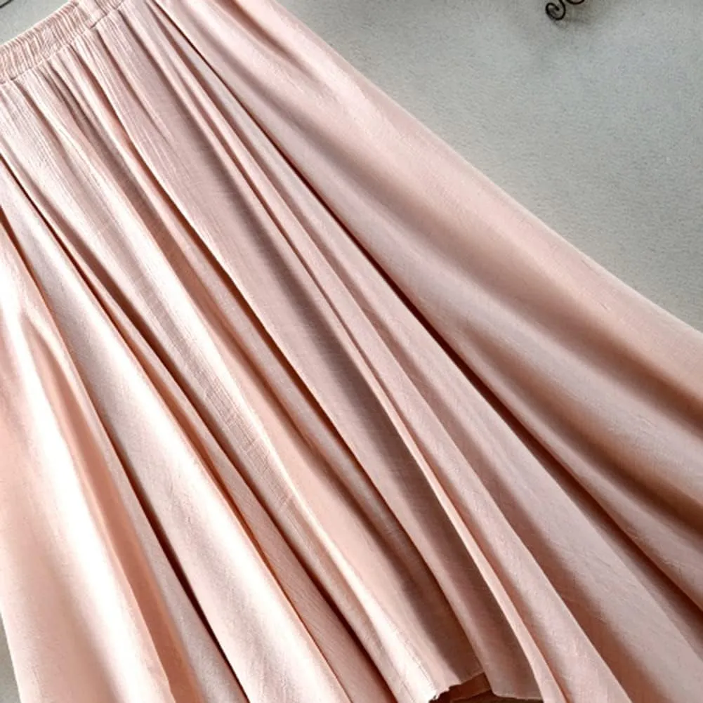 Women Flowing Pleated Asymmetrical Midi Skirt Loose Casual High Waist A-Line Summer Skirt