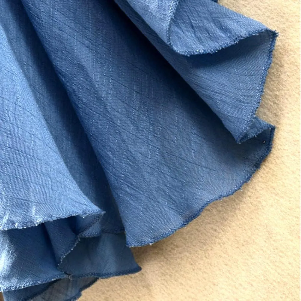 Women Flowing Pleated Asymmetrical Midi Skirt Loose Casual High Waist A-Line Summer Skirt