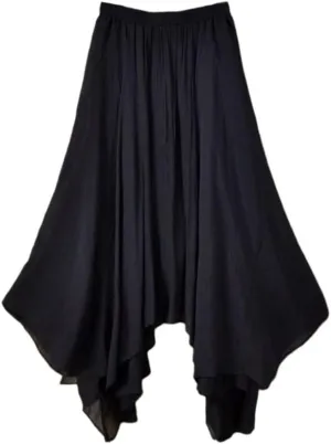 Women Flowing Pleated Asymmetrical Midi Skirt Loose Casual High Waist A-Line Summer Skirt