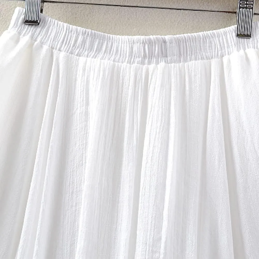 Women Flowing Pleated Asymmetrical Midi Skirt Loose Casual High Waist A-Line Summer Skirt