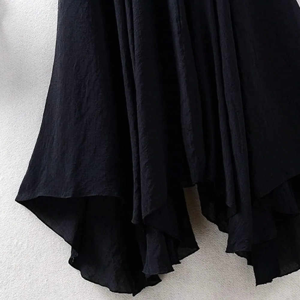 Women Flowing Pleated Asymmetrical Midi Skirt Loose Casual High Waist A-Line Summer Skirt