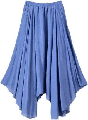 Women Flowing Pleated Asymmetrical Midi Skirt Loose Casual High Waist A-Line Summer Skirt
