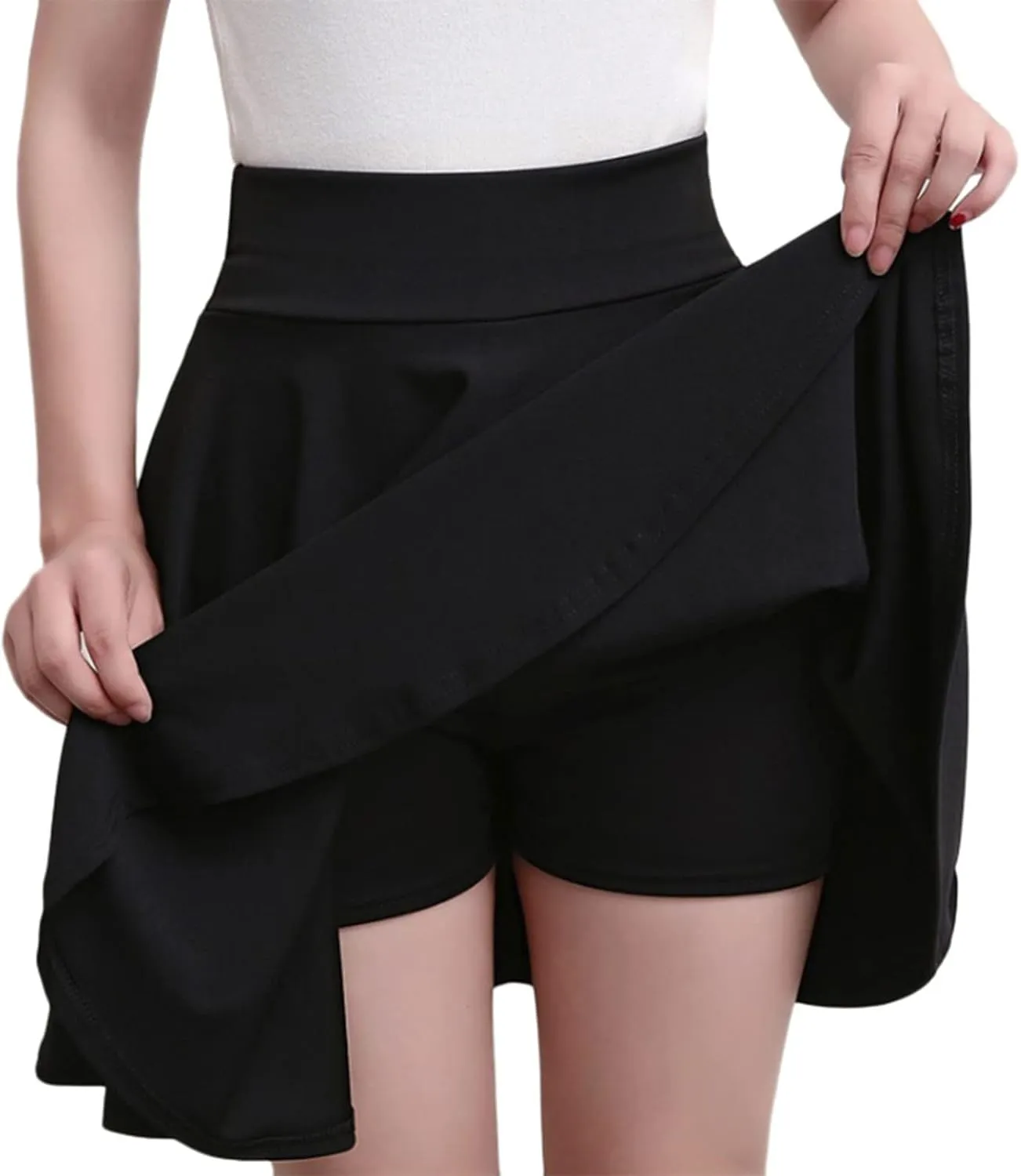 Women High Waist Skater Skirts Slim Fit Flare Mini Skirt with Shorts, Casual Athletic Skorts Pleated Tennis Skirt