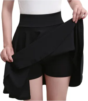 Women High Waist Skater Skirts Slim Fit Flare Mini Skirt with Shorts, Casual Athletic Skorts Pleated Tennis Skirt