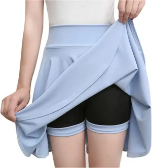 Women High Waist Skater Skirts Slim Fit Flare Mini Skirt with Shorts, Casual Athletic Skorts Pleated Tennis Skirt