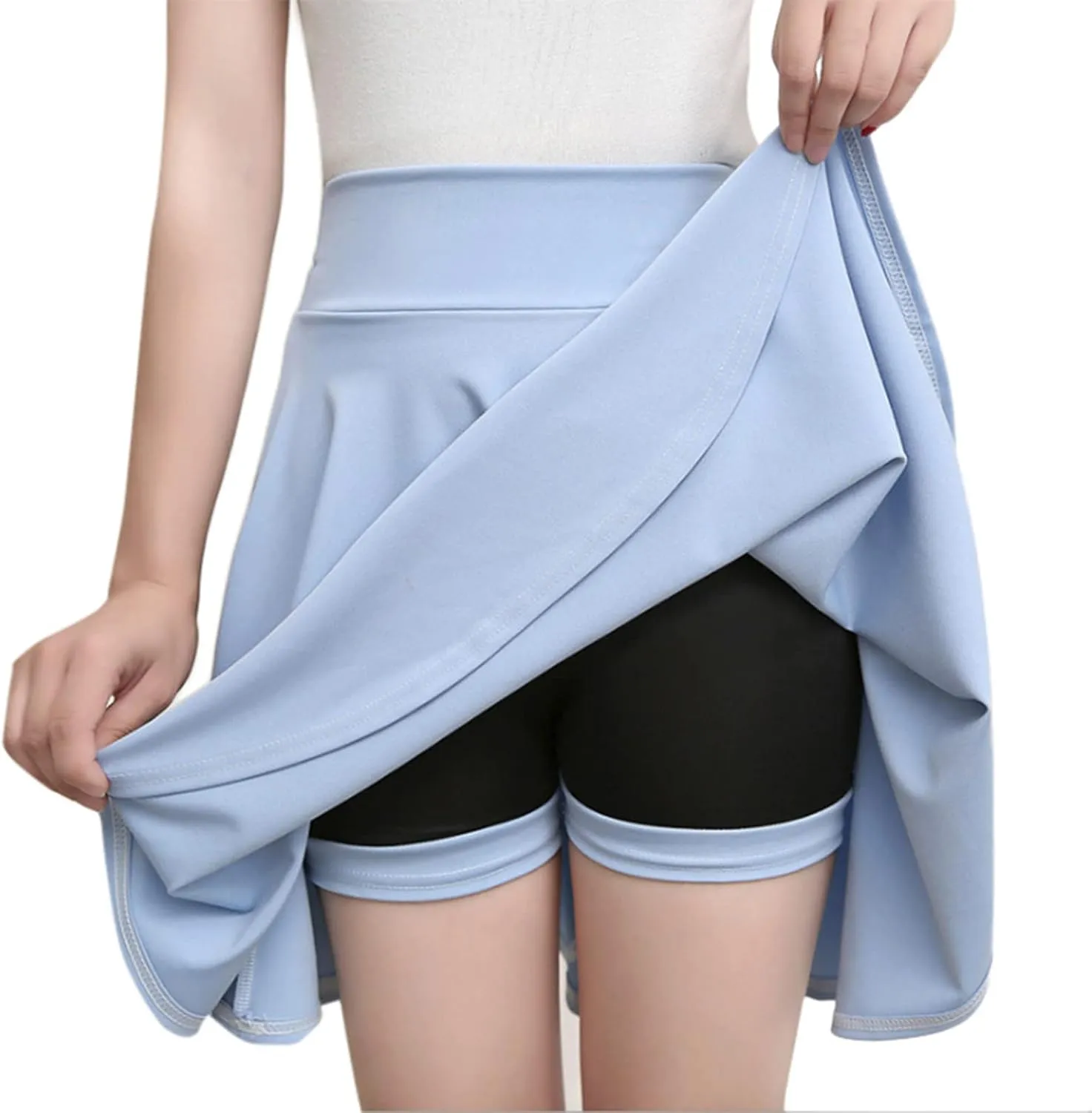 Women High Waist Skater Skirts Slim Fit Flare Mini Skirt with Shorts, Casual Athletic Skorts Pleated Tennis Skirt