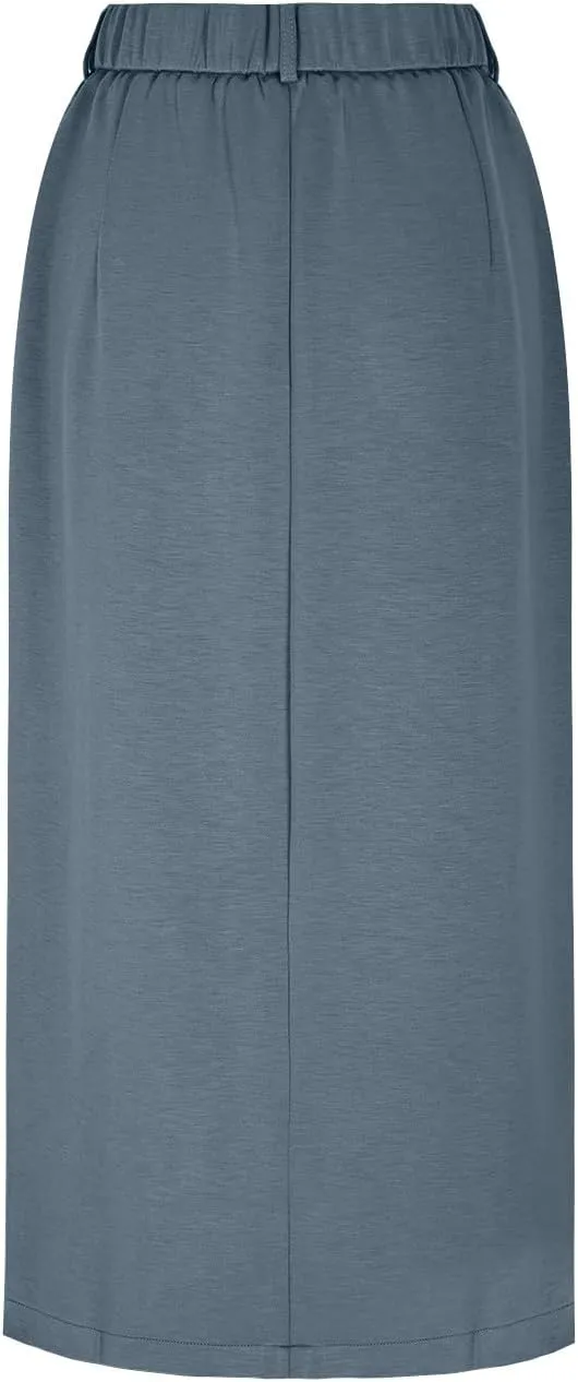 Women High Waisted Cargo Midi Skirt Trendy Spring Summer Pencil Slit Dressy Casual Business Work Long Skirts Y2k Ruched Skirt