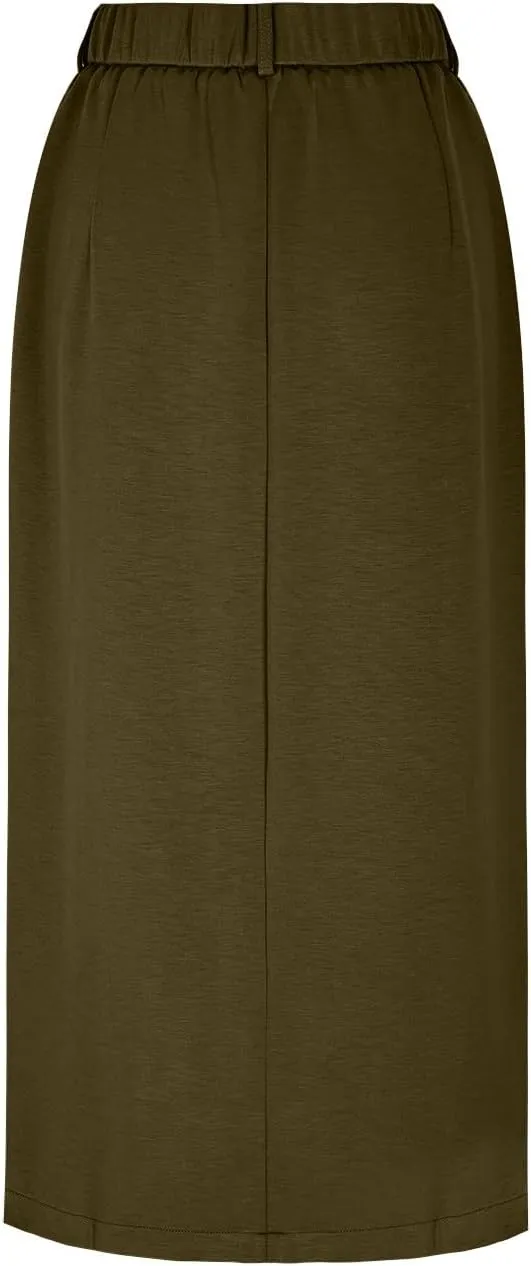 Women High Waisted Cargo Midi Skirt Trendy Spring Summer Pencil Slit Dressy Casual Business Work Long Skirts Y2k Ruched Skirt