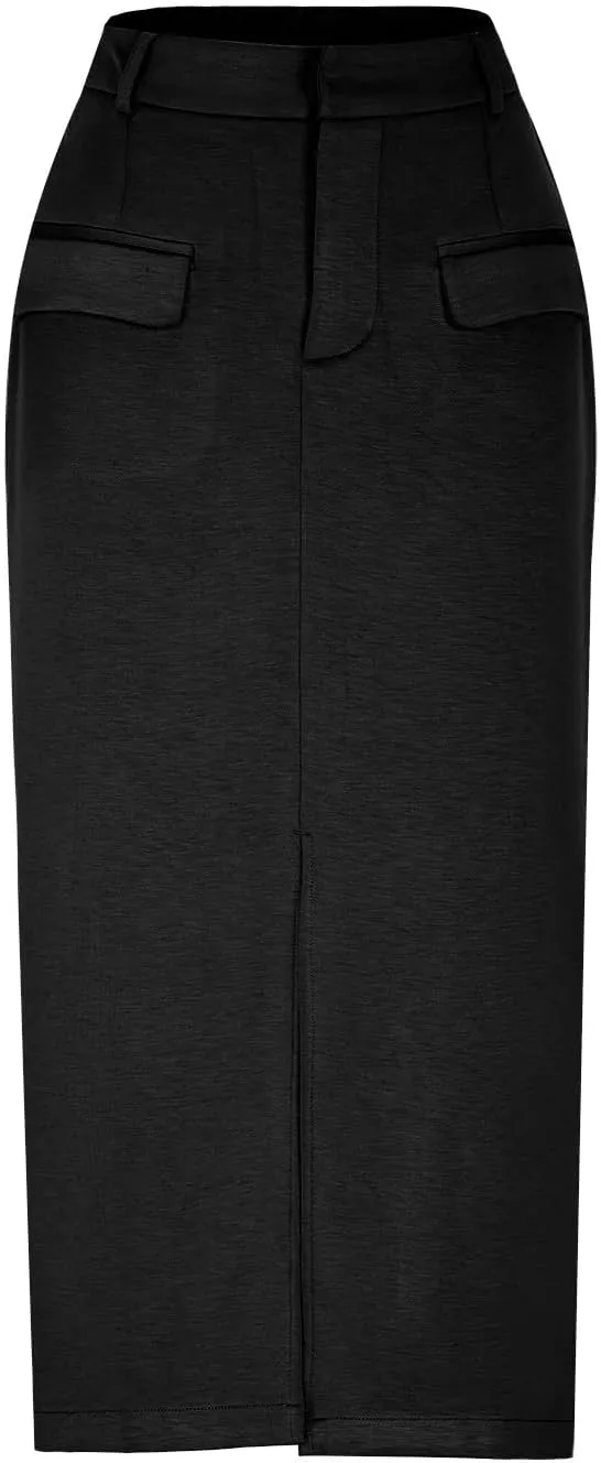 Women High Waisted Cargo Midi Skirt Trendy Spring Summer Pencil Slit Dressy Casual Business Work Long Skirts Y2k Ruched Skirt