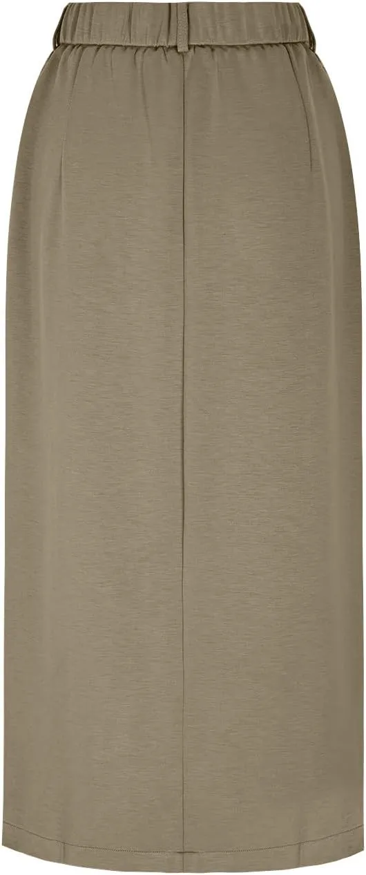 Women High Waisted Cargo Midi Skirt Trendy Spring Summer Pencil Slit Dressy Casual Business Work Long Skirts Y2k Ruched Skirt
