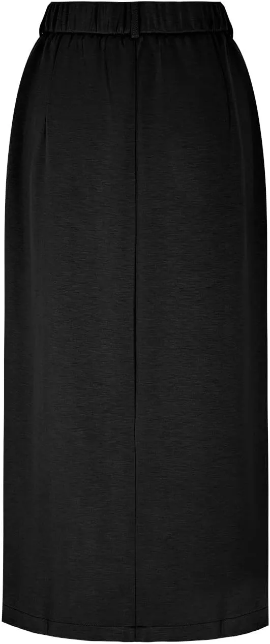 Women High Waisted Cargo Midi Skirt Trendy Spring Summer Pencil Slit Dressy Casual Business Work Long Skirts Y2k Ruched Skirt
