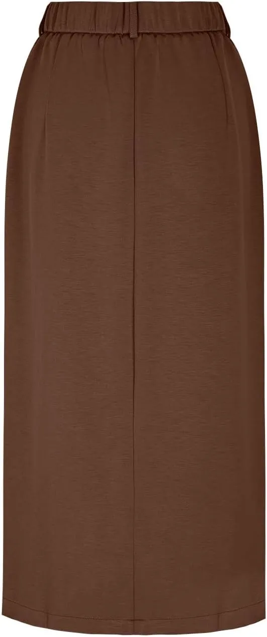 Women High Waisted Cargo Midi Skirt Trendy Spring Summer Pencil Slit Dressy Casual Business Work Long Skirts Y2k Ruched Skirt
