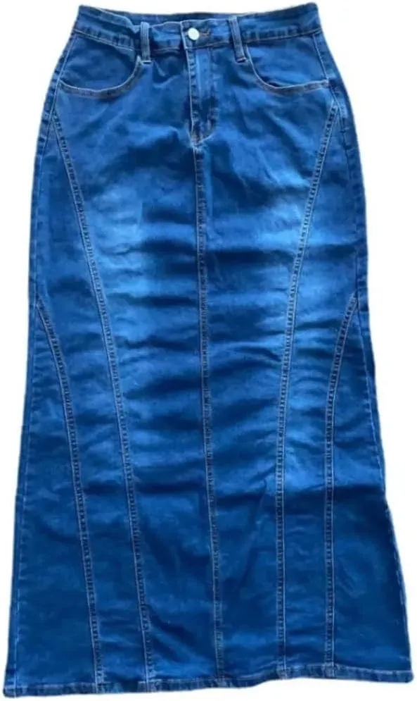 Women High Waisted Retro Blue Fashion Skinny Denim Skirts Button Pocket Skirts Female Elasticity Denim Skirts