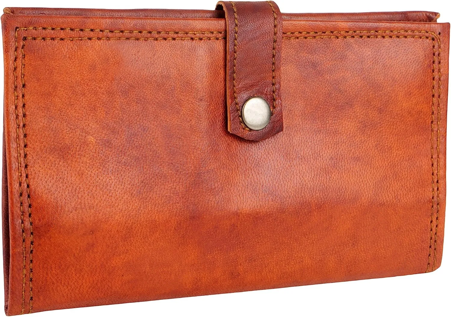 Women Leather Clutch Bag Brown Slim Handbag Purse Easy Money Cards Coins Wallet