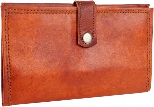 Women Leather Clutch Bag Brown Slim Handbag Purse Easy Money Cards Coins Wallet