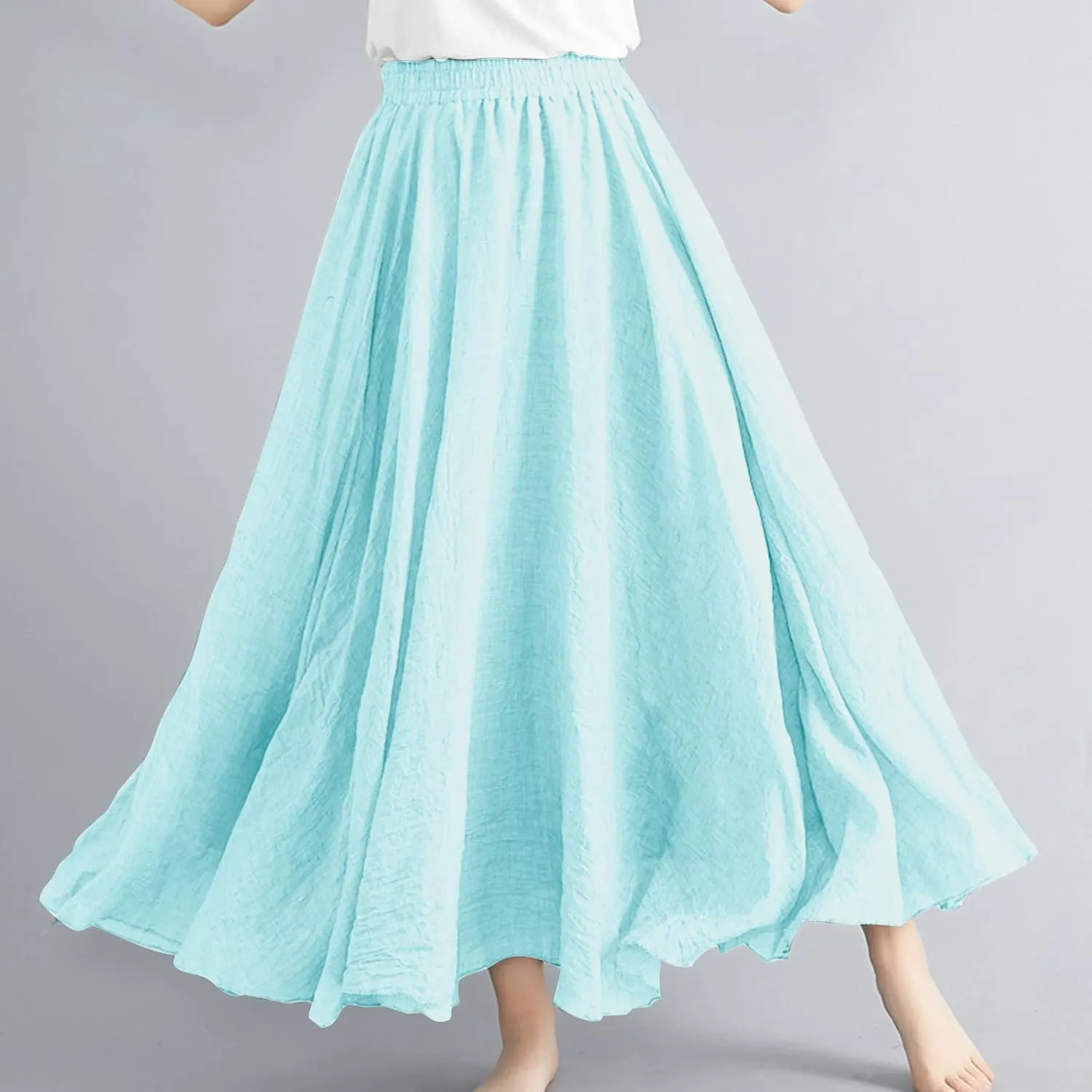 Women Lightweight Boho Maxi Skirts Flowy Beach Long Skirt Elastic Waist Pleated Swing Bohemian Skirts 2025 New