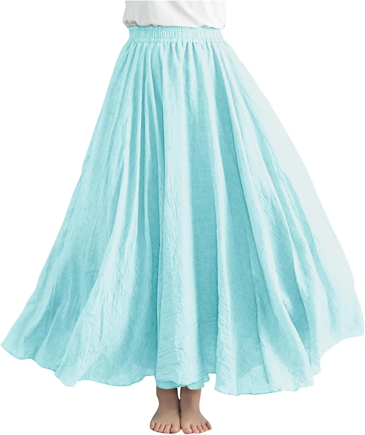 Women Lightweight Boho Maxi Skirts Flowy Beach Long Skirt Elastic Waist Pleated Swing Bohemian Skirts 2025 New