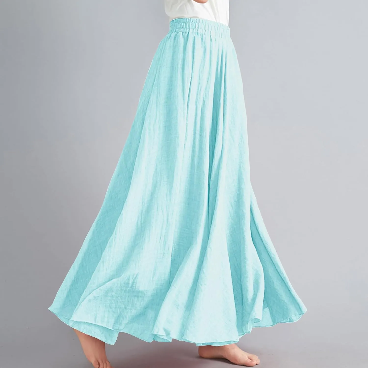 Women Lightweight Boho Maxi Skirts Flowy Beach Long Skirt Elastic Waist Pleated Swing Bohemian Skirts 2025 New