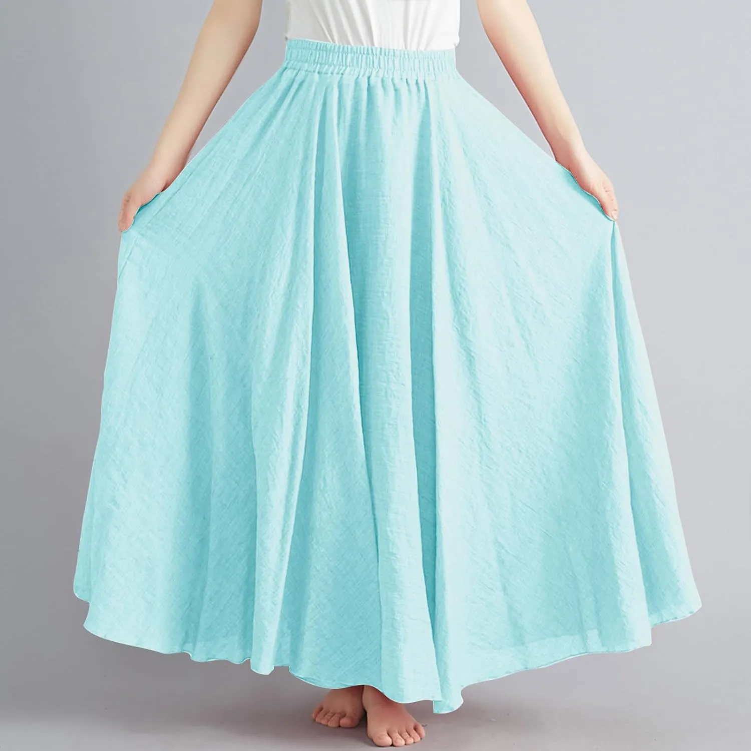 Women Lightweight Boho Maxi Skirts Flowy Beach Long Skirt Elastic Waist Pleated Swing Bohemian Skirts 2025 New
