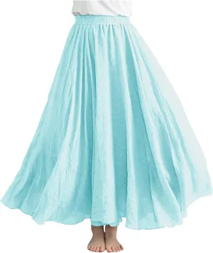 Women Lightweight Boho Maxi Skirts Flowy Beach Long Skirt Elastic Waist Pleated Swing Bohemian Skirts 2025 New
