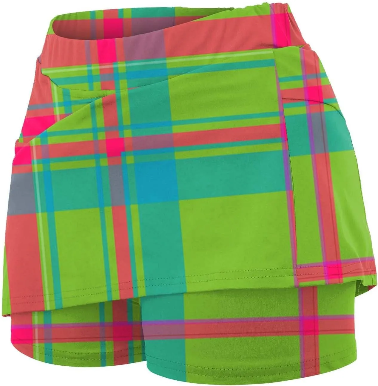 Women Mini Skirts Plaid Printed Athletic Golf Tennis Skorts Plus Size Stretch Mid Waist Workout Running Short Culottes Shorts