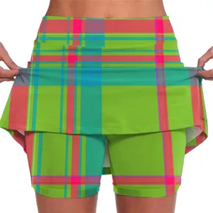 Women Mini Skirts Plaid Printed Athletic Golf Tennis Skorts Plus Size Stretch Mid Waist Workout Running Short Culottes Shorts
