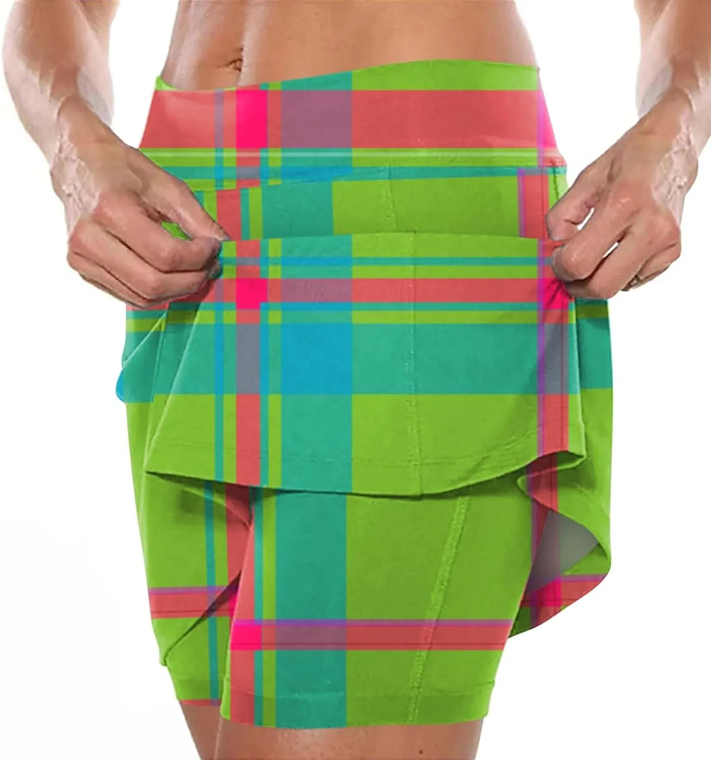 Women Mini Skirts Plaid Printed Athletic Golf Tennis Skorts Plus Size Stretch Mid Waist Workout Running Short Culottes Shorts