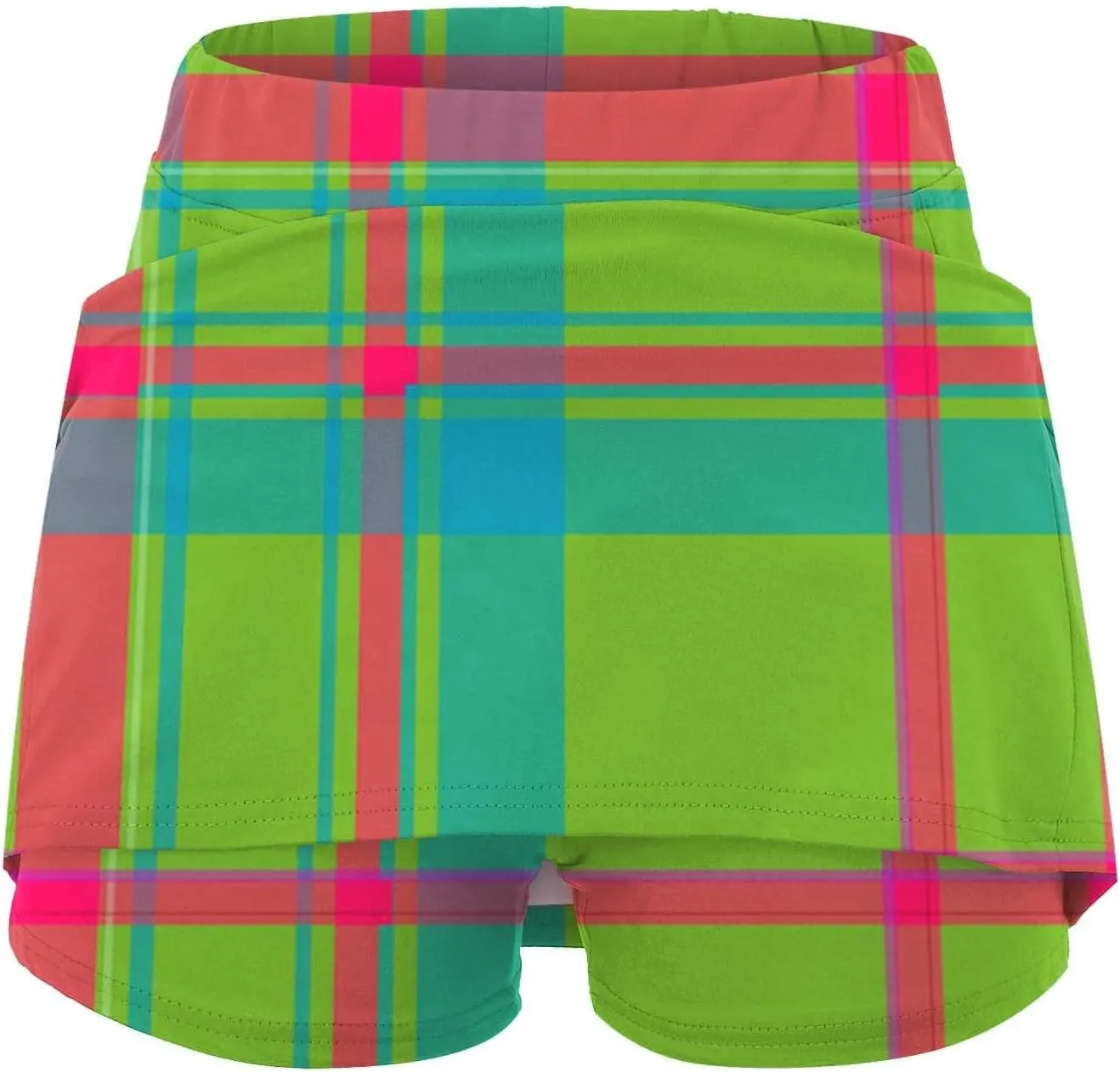 Women Mini Skirts Plaid Printed Athletic Golf Tennis Skorts Plus Size Stretch Mid Waist Workout Running Short Culottes Shorts