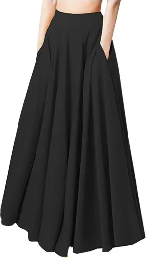 Women Pleated Maxi Skirt with Pockets Ankle Length Skirts Flowy Midi Skirt A Line Swing Skirt High Waisted Long Skirt