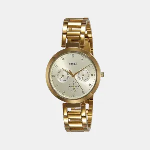 Women Quartz Champagne Dial Multi-Function Stainless Steel Watch TW000X208