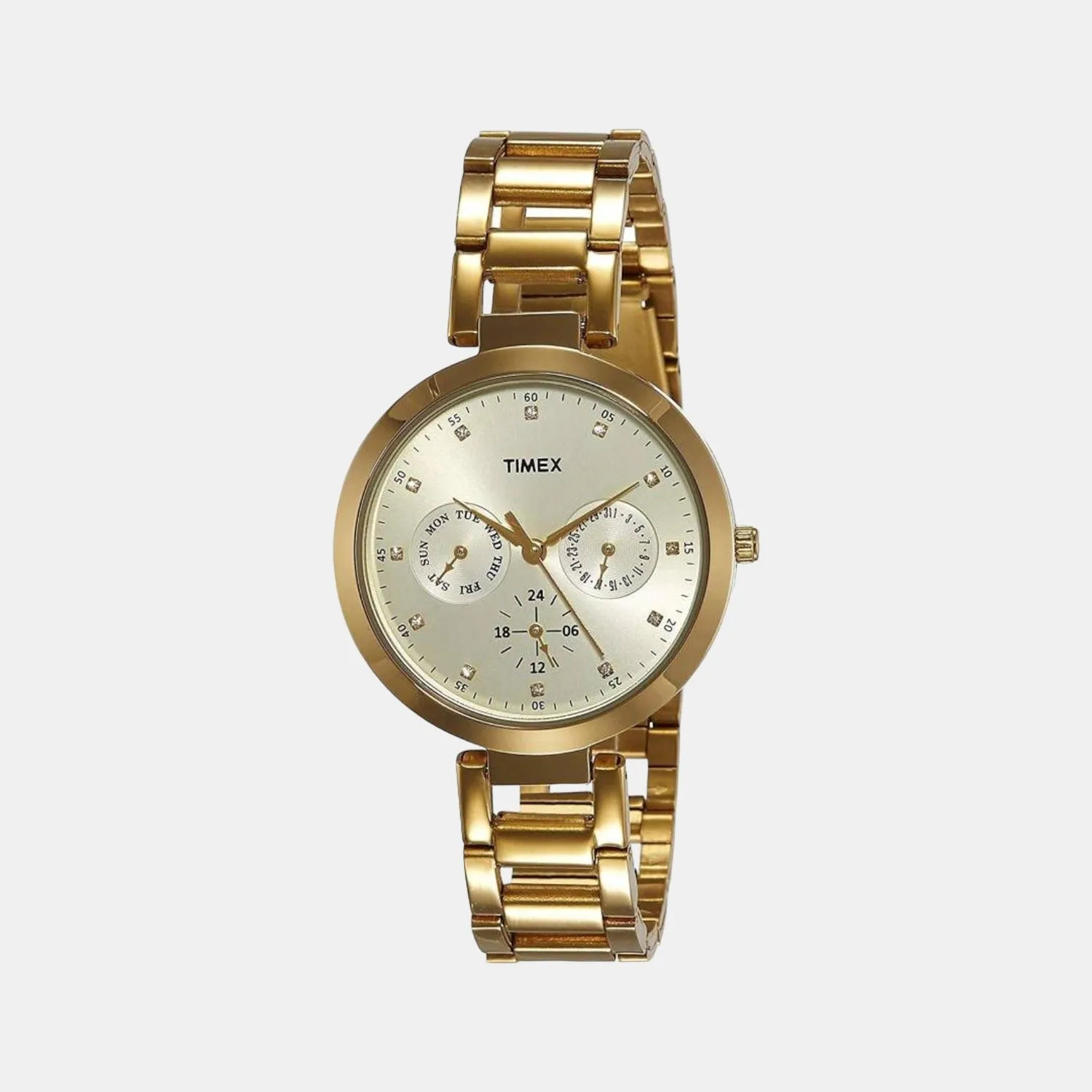 Women Quartz Champagne Dial Multi-Function Stainless Steel Watch TW000X208