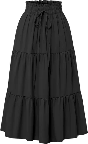 Women Renaissance Long Skirt Cottagecore Elastic High Waist Tiered Skirts for Ren Faire