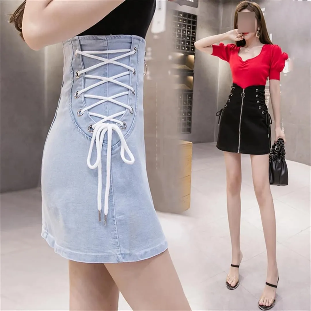 Women Summer Fashion High Waisted Mini Skirt Casual Sexy Black Denim Skirts