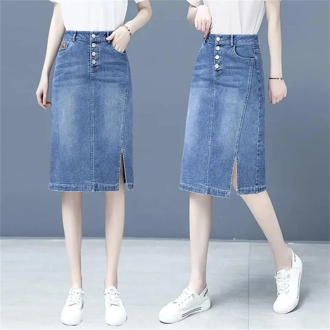 Women Summer Solid High-Waisted A-Line Loose Mini Denim Skirts