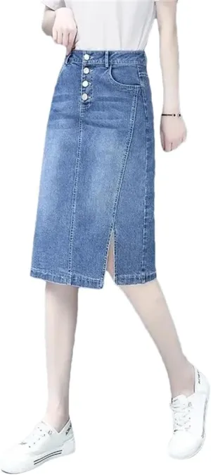 Women Summer Solid High-Waisted A-Line Loose Mini Denim Skirts