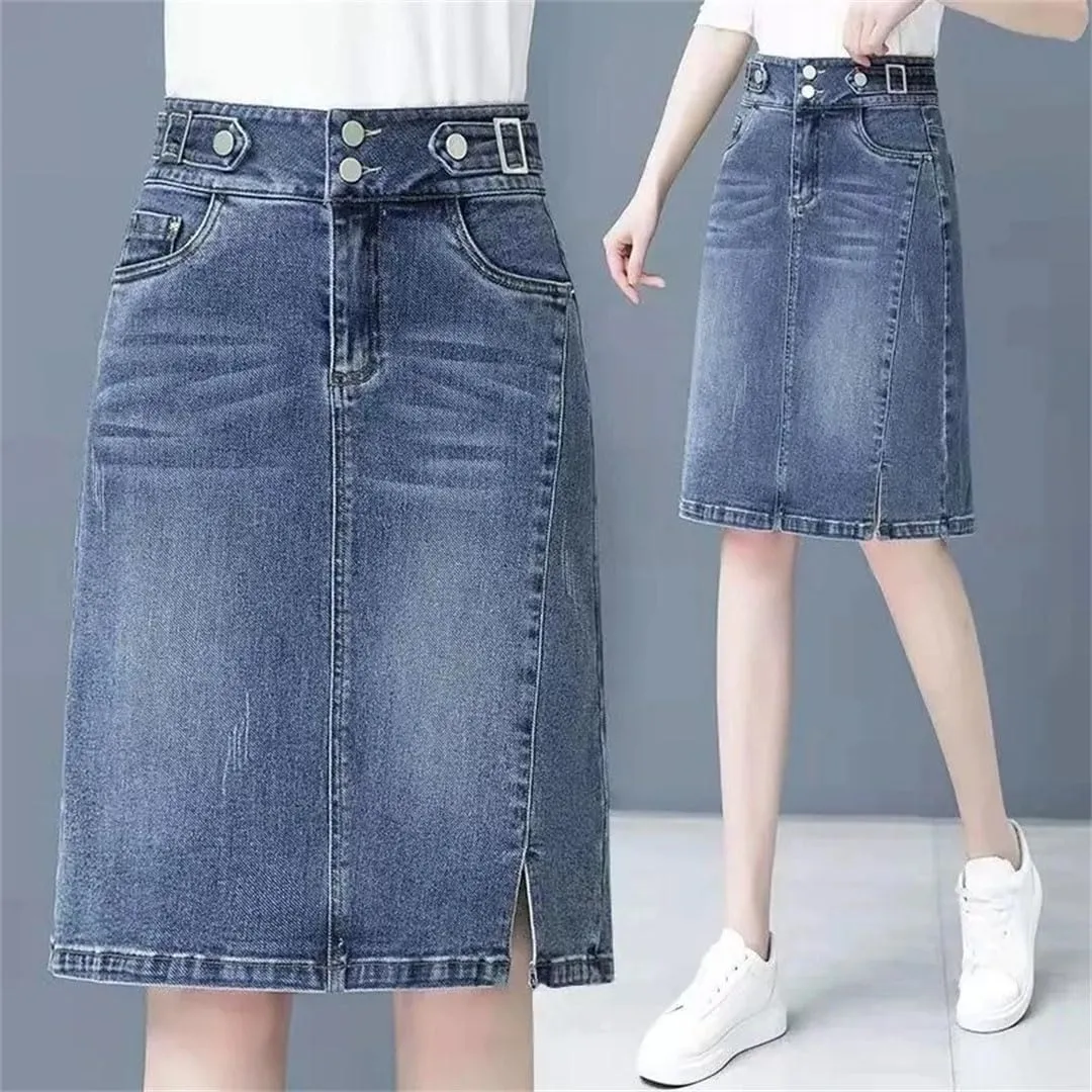 Women Summer Solid High-Waisted A-Line Loose Mini Denim Skirts