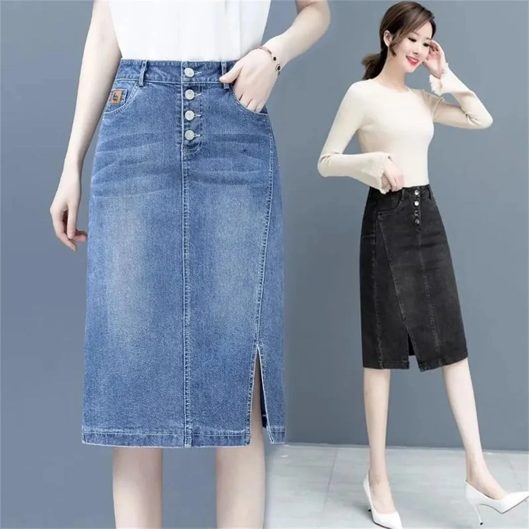Women Summer Solid High-Waisted A-Line Loose Mini Denim Skirts