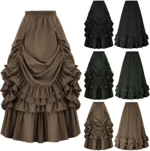 Women Victorian Skirt High Waist Medieval Maxi Skirt Ladies Multi Layered Skirt Midi Fancy Dress Gothic Steampunk Skirt