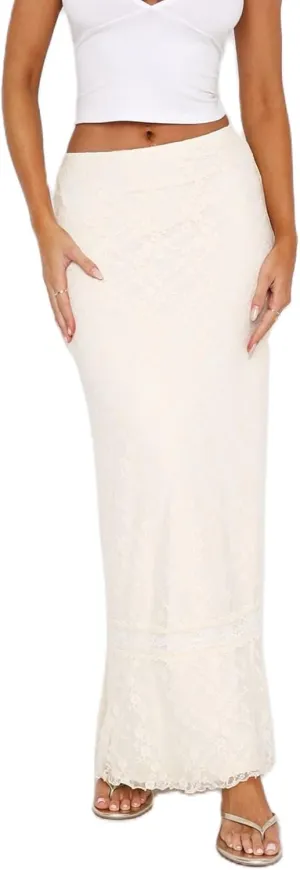 Women Y2k Lace Maxi Skirts Elastic Waist Floral Lace Flowy Long Skirts Sheer See Through Ruffle Layered Skirts