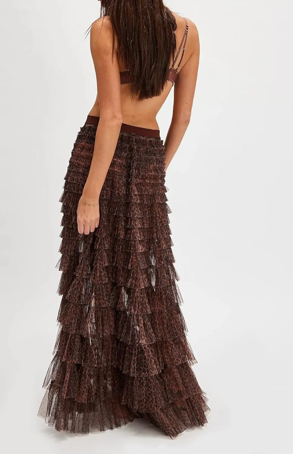Women Y2k Maxi Slip Skirt Elastic Waist Lace Pleated Ruffle Long Skirts Flowy Tiered Layered Skirts Underskirt
