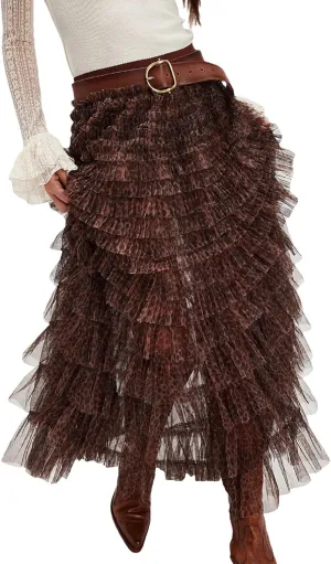 Women Y2k Maxi Slip Skirt Elastic Waist Lace Pleated Ruffle Long Skirts Flowy Tiered Layered Skirts Underskirt