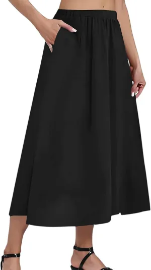 Women's 2025 Spring Summer Stretch Waist Casual Flowy Swing Smocked A Line Beach Long Skirts, S-2XL