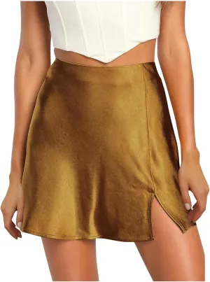 Women's 2025 Summer Side Slit High Waisted Mini Skirt Satin Side Split Bodycon Short Skirt Casual A-Line Party Skirt