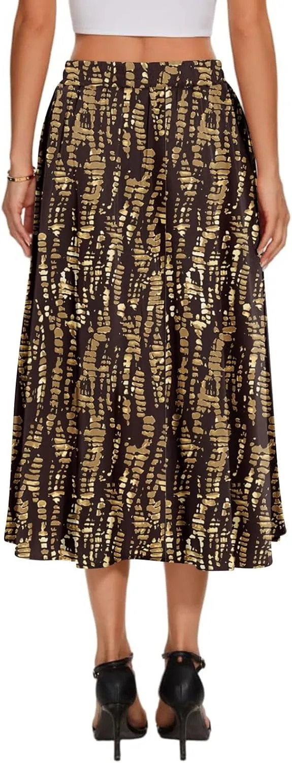 Women's Boho Beach Skirts 2025 Summer Ruffle High Waisted A Line Midi Skirt Flowy Beach Vacation Outfits with Pockets