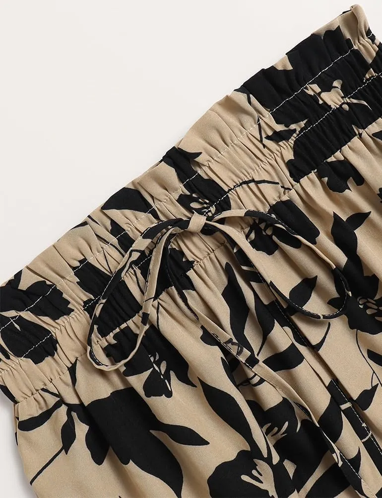 Women's Boho Floral Midi Skirts High Waisted A-Line Casual Pleated Ruffle Tiered Flowy Skirt